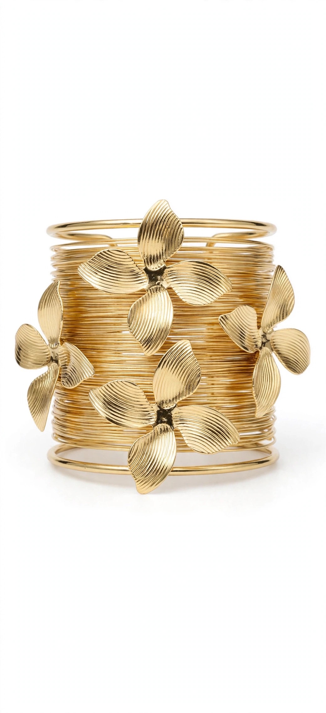 Gold bloom wire cuff bangle